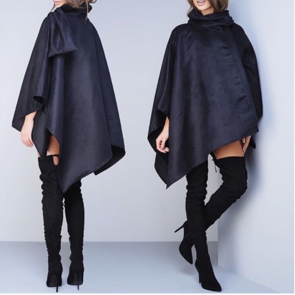 Black integrated Scarf Wrap Cape
